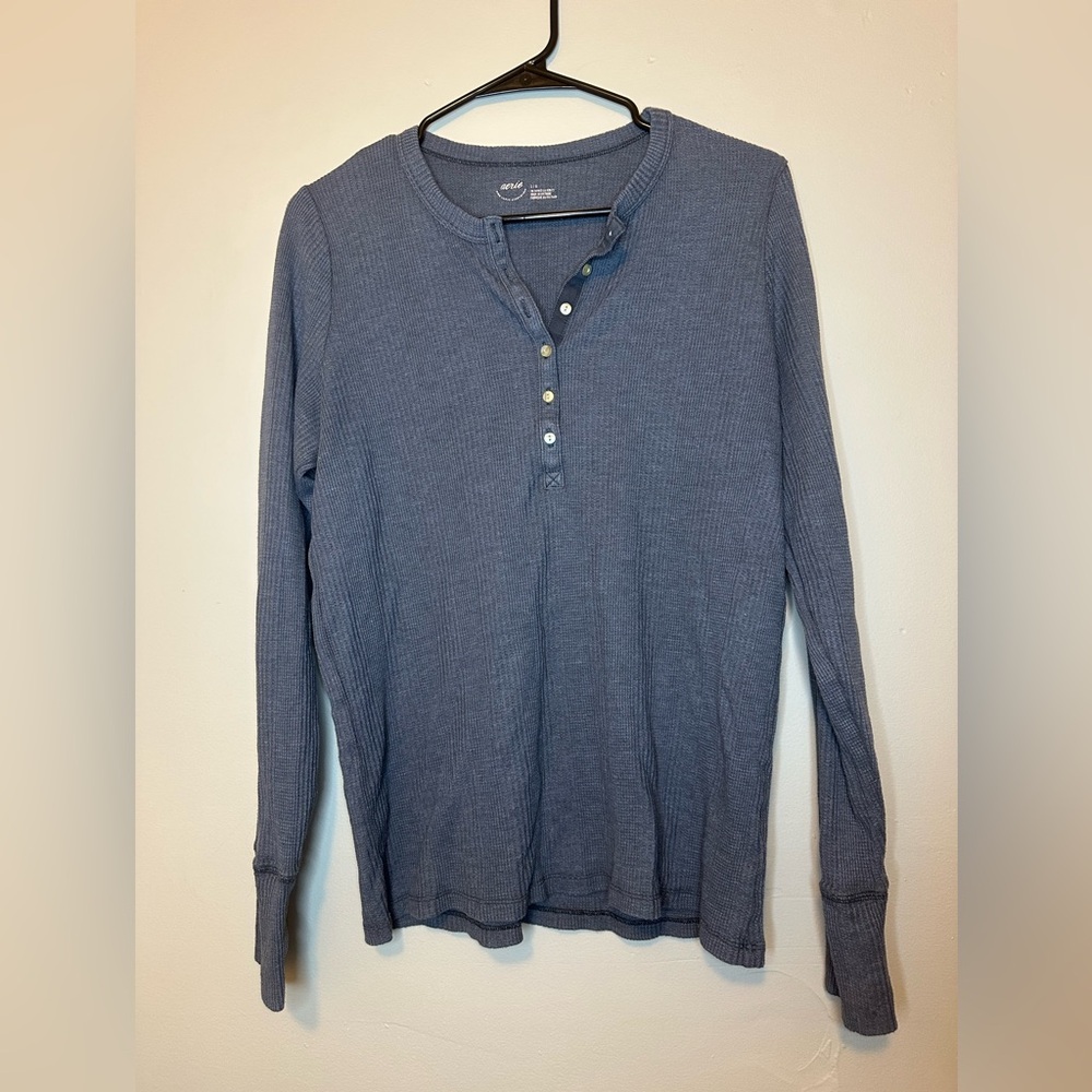 Aerie Women's Long Sleeve Henley in Slate Blue